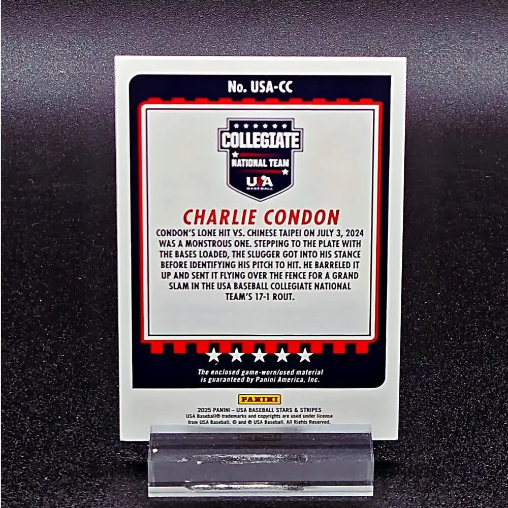 Charlie Condon Game Worn Swatch, Colorado Rockies Top Prospect